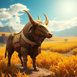 The sacred bull Apis, depicted as a strong and majestic figure, embodying fertility and abundance