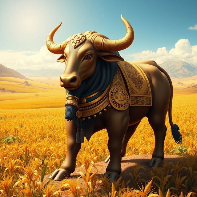 The sacred bull Apis, depicted as a strong and majestic figure, embodying fertility and abundance