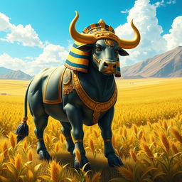 The sacred bull Apis, depicted as a strong and majestic figure, embodying fertility and abundance