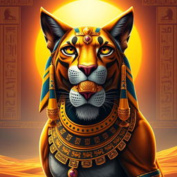 A stunning artistic representation of Bastet, the ancient Egyptian goddess, depicted as a majestic lioness with human traits