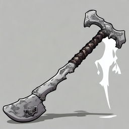 A formidable and spooky looking axe, its handle created from the stark white bones derived from a demon, its blade glowing with a chilling luminosity