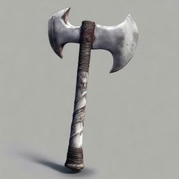 A formidable and spooky looking axe, its handle created from the stark white bones derived from a demon, its blade glowing with a chilling luminosity