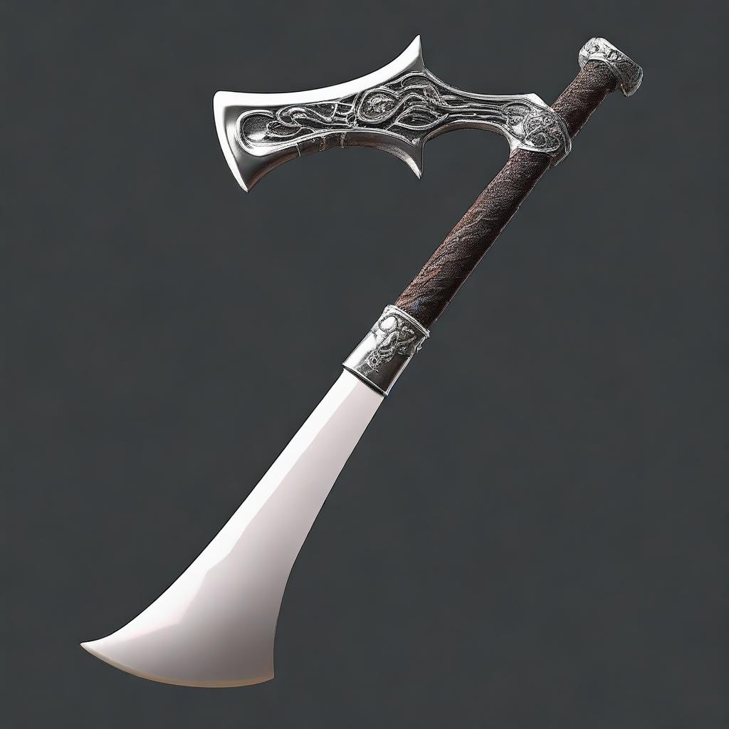 A formidable and spooky looking axe, its handle created from the stark white bones derived from a demon, its blade glowing with a chilling luminosity