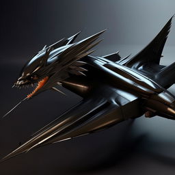 lean dragon-like futuristic black fighter jet