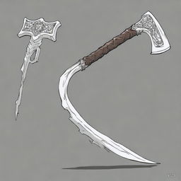 A formidable and spooky looking axe, its handle created from the stark white bones derived from a demon, its blade glowing with a chilling luminosity