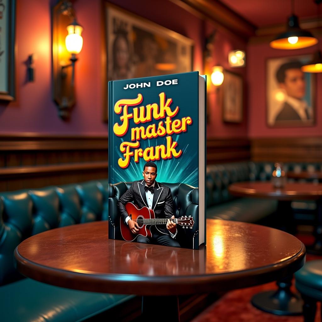 A beautifully designed book cover for 'Funkmaster Frank' by John Doe, featuring a new retro aesthetic as the focal point