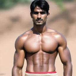 A young, lean, and fair-skinned Indian man.