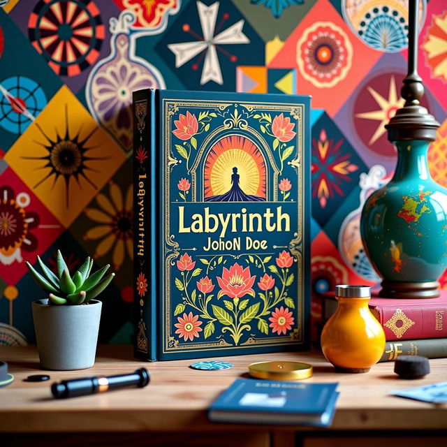 A beautifully designed book cover titled 'Labyrinth' by John Doe, showcasing clever typography and intricate design elements that capture attention