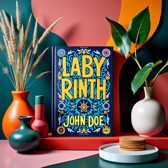 A beautifully designed book cover for a book titled 'Labyrinth' by John Doe, featuring clever typography that draws the eye