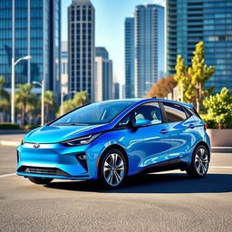 A sleek and modern 2024 hybrid hatchback car, featuring a sporty design with smooth curves and aerodynamic shape
