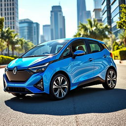 A sleek and modern 2024 hybrid hatchback car, featuring a sporty design with smooth curves and aerodynamic shape
