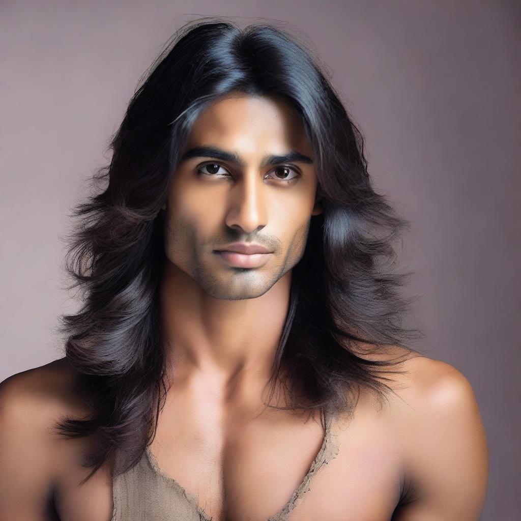 The young, lean Indian man, with fair skin and long, flowing hair.