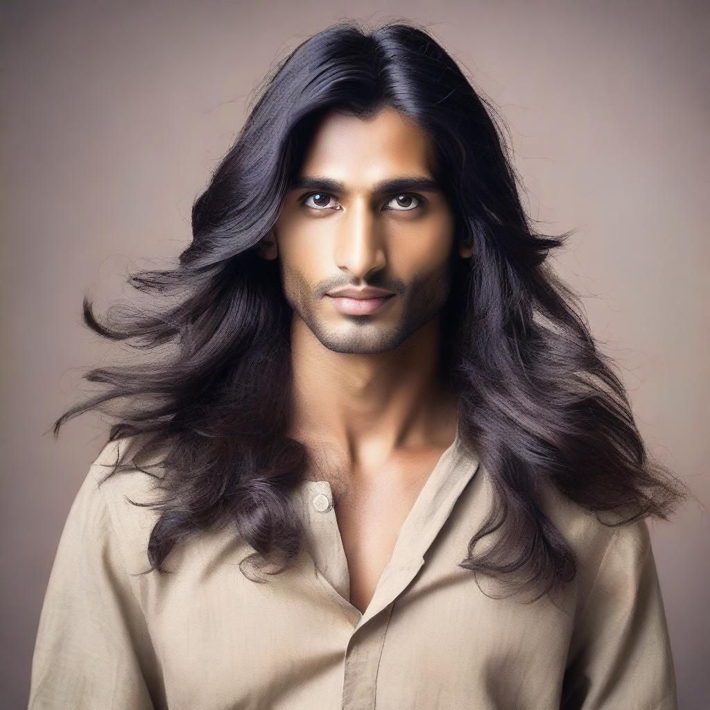 The young, lean Indian man, with fair skin and long, flowing hair.