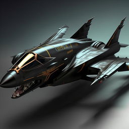 lean leopard-like futuristic black fighter jet