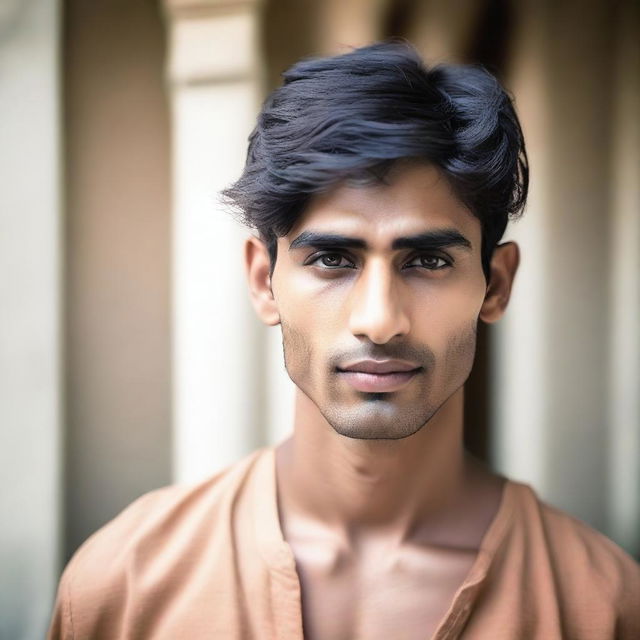 The young, lean Indian man, with fair skin and short, neat hair.