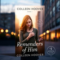 A stunning book cover design for 'Reminders of Him' by Colleen Hoover, featuring the tagline 'A Novel' and showcasing the status of '#1 New York Times Bestselling Author'