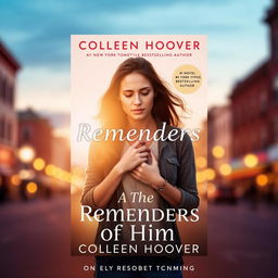 A stunning book cover design for 'Reminders of Him' by Colleen Hoover, featuring the tagline 'A Novel' and showcasing the status of '#1 New York Times Bestselling Author'