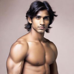 The young, lean Indian man, with fair skin and slightly longer, neat hair.