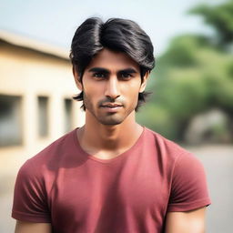 The young, lean Indian man, with fair skin and slightly longer, neat hair.