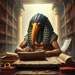 A captivating depiction of Thoth, the Egyptian god of wisdom, portrayed with the distinct head of an ibis