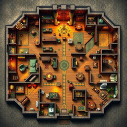 A highly detailed and beautifully illustrated game board depicting a grand mansion layout, featuring numerous rooms such as the foyer, dining room, study, ballroom, kitchen, library, conservatory, and bathrooms