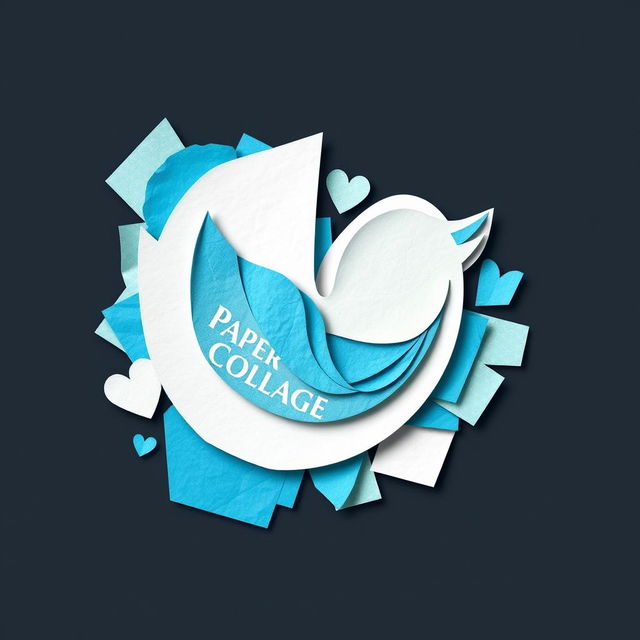 A creative logo design inspired by Twitter, featuring the name "Paper Collage"