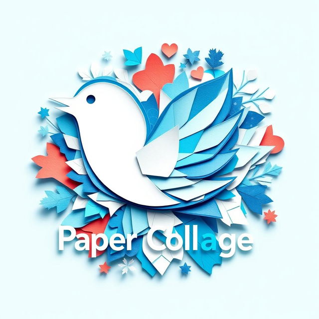 A visually striking logo design inspired by Twitter, featuring the name "Paper Collage"