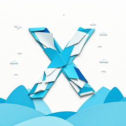A creative logo design featuring the letter 'X', inspired by Twitter's branding, rendered in a unique paper collage style