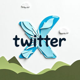 A creative logo design featuring the letter 'X', inspired by Twitter's branding, rendered in a unique paper collage style