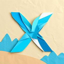 A creative logo design featuring the letter 'X', inspired by Twitter's branding, rendered in a unique paper collage style