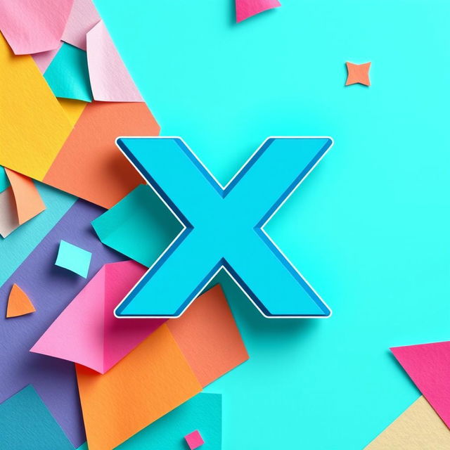 A modern logo design featuring the letter 'X' inspired by Twitter's branding, set against a vibrant paper collage background