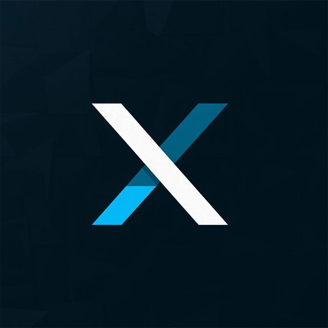 A modern logo design featuring the letter 'X', inspired by Twitter's branding, set against a dramatic dark paper collage background