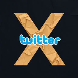 A modern logo design featuring the letter 'X', inspired by Twitter's branding, set against a dramatic dark paper collage background