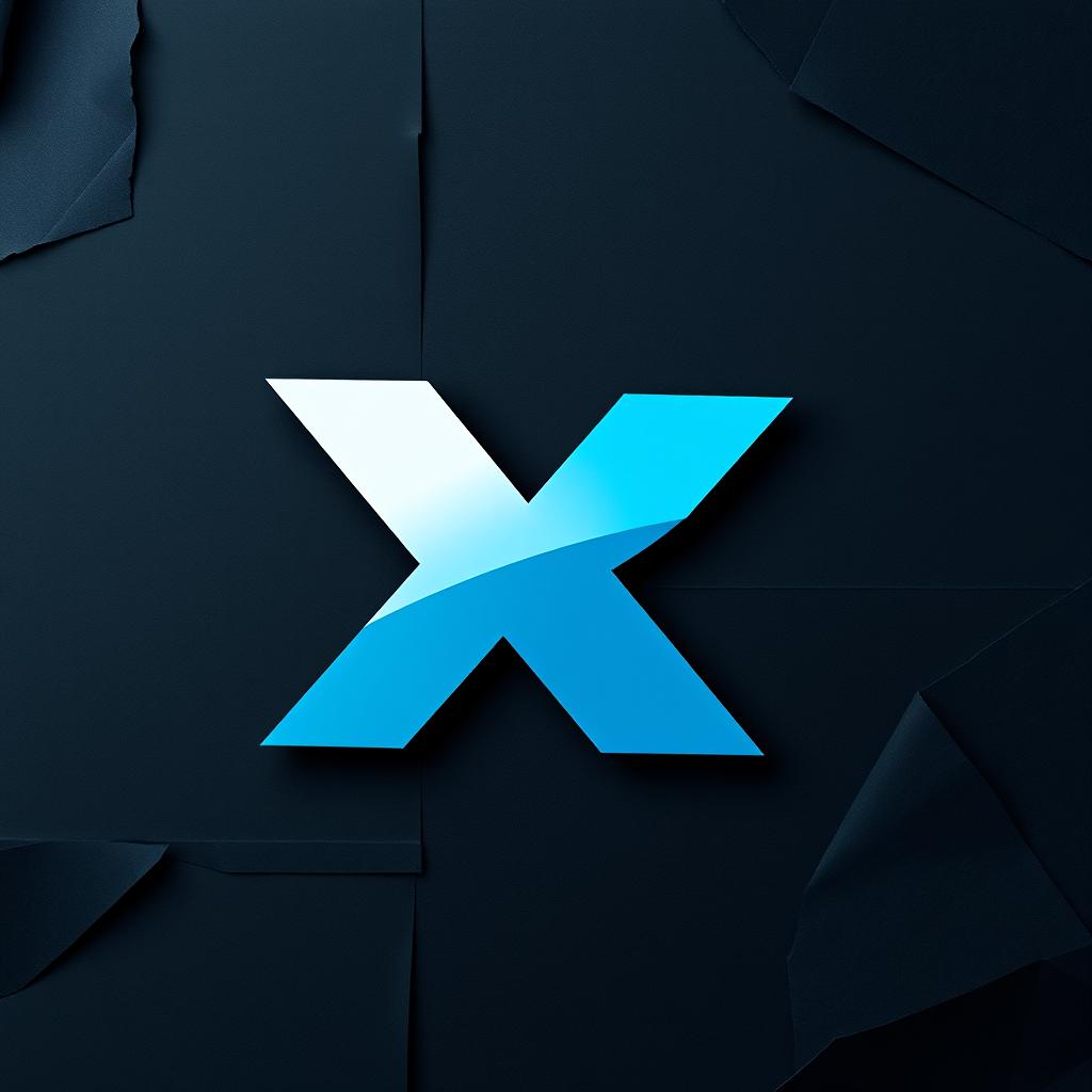 A modern logo design featuring the letter 'X', inspired by Twitter's branding, set against a dramatic dark paper collage background