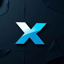 A modern logo design featuring the letter 'X', inspired by Twitter's branding, set against a dramatic dark paper collage background