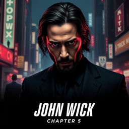 A cinematic teaser poster for 'John Wick: Chapter 5 (2025)', featuring a dramatic close-up of Keanu Reeves as John Wick