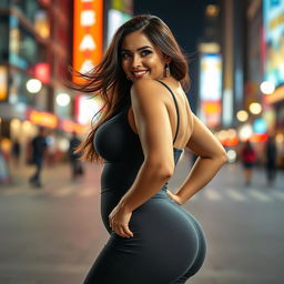 A stunning, voluptuous woman with an eye-catching, curvy figure and a huge ass