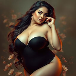 A beautiful, curvy woman with an emphasis on her voluptuous figure, gracefully posed in an artistic manner