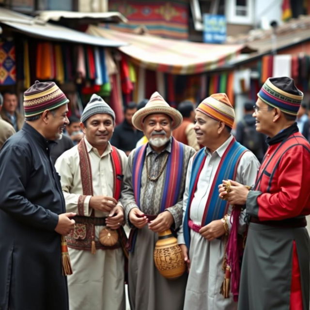 A group of men wearing traditional Nepali dress, showcasing a variety of styles including Daura Suruwal and Dhaka hats