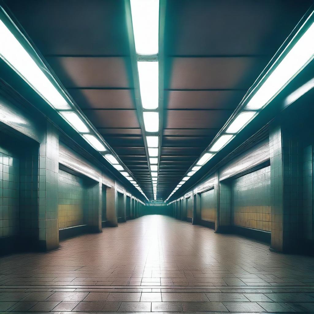 An eerily empty, abandoned subway station of an alien civilization