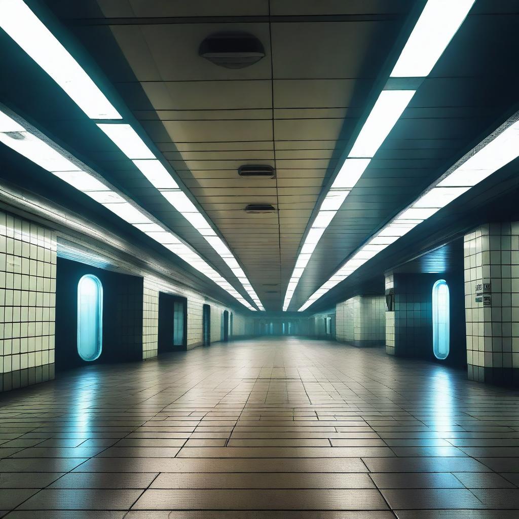 An eerily empty, abandoned subway station of an alien civilization