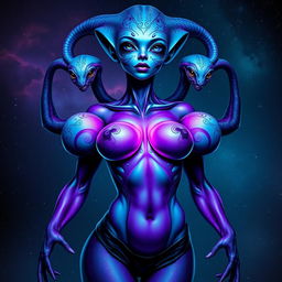 A stunning female alien with six breasts, showcasing an otherworldly beauty