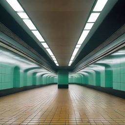 An eerily empty, abandoned subway station of an alien civilization