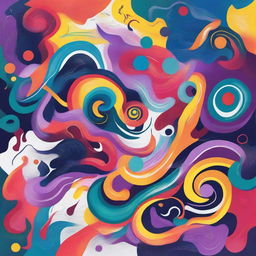 An abstract representation of chaos featuring swirls, lightning bolts, and random shapes all colliding in a tumultuous sea of vibrant colors