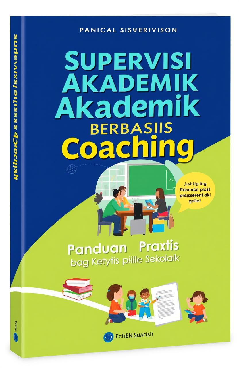 A visually engaging book cover design for 'Supervisi Akademik Berbasis Coaching: Panduan Praktis bagi Kepala Sekolah'