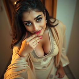 A captivating image of a beautiful 25-year-old woman with a voluptuous figure and a confidence that shines through despite having acne on her face