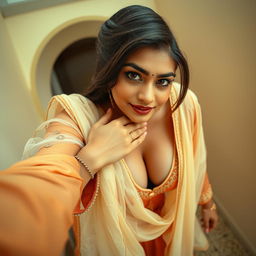 A captivating image of a beautiful 25-year-old woman with a voluptuous figure and a confidence that shines through despite having acne on her face