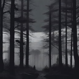 A dark, atmospheric scene inspired by Lars van Trier's cinema style