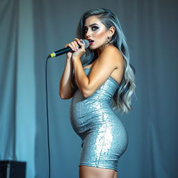 A stunning full-length image of a beautiful 18-year-old woman with an hourglass figure, showcasing her tight, rounded belly and voluptuous butt