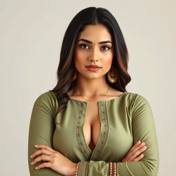 A beautiful 25-year-old voluptuous woman with a babyface, showcasing a natural look